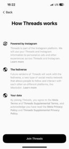 Threads app terms and policies page
